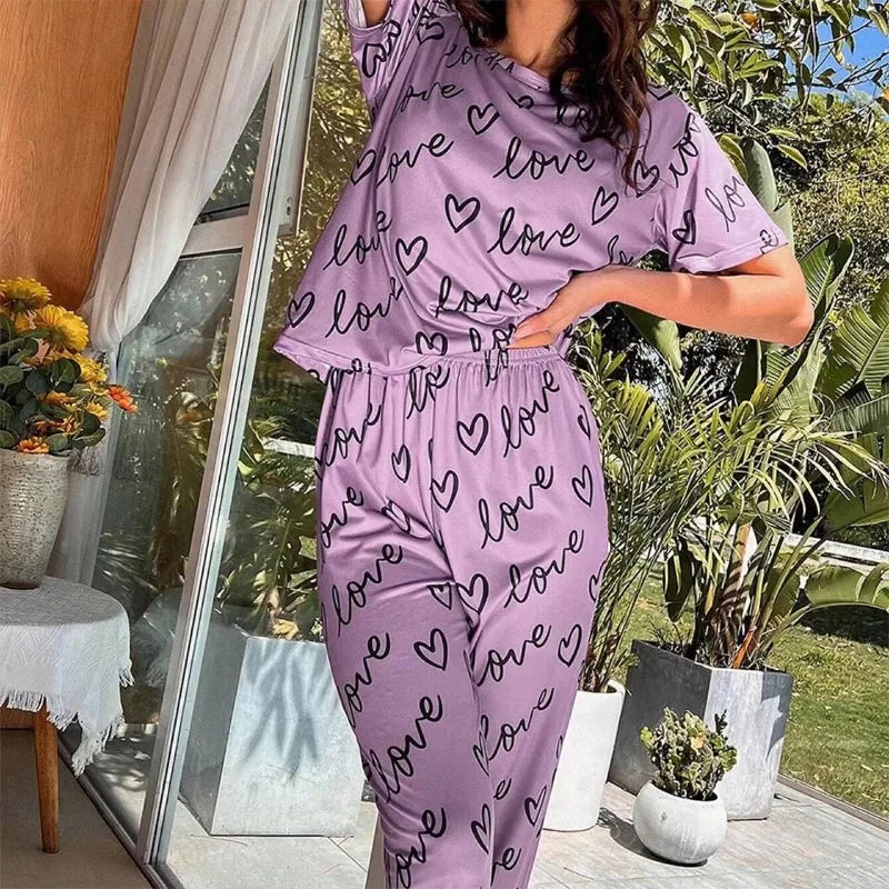 Conjunto de Pijama Estampado de Letras Rosa