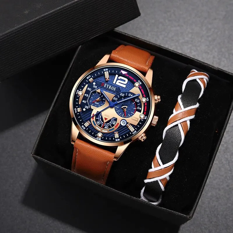 Juego de 2 relojes de lujo con calendario para hombre