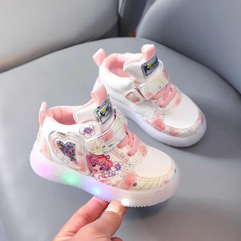 Zapatillas bonitas y luminosas de dibujos animados para niñas, zapatillas LED para niños, zapatillas luminosas para niñas