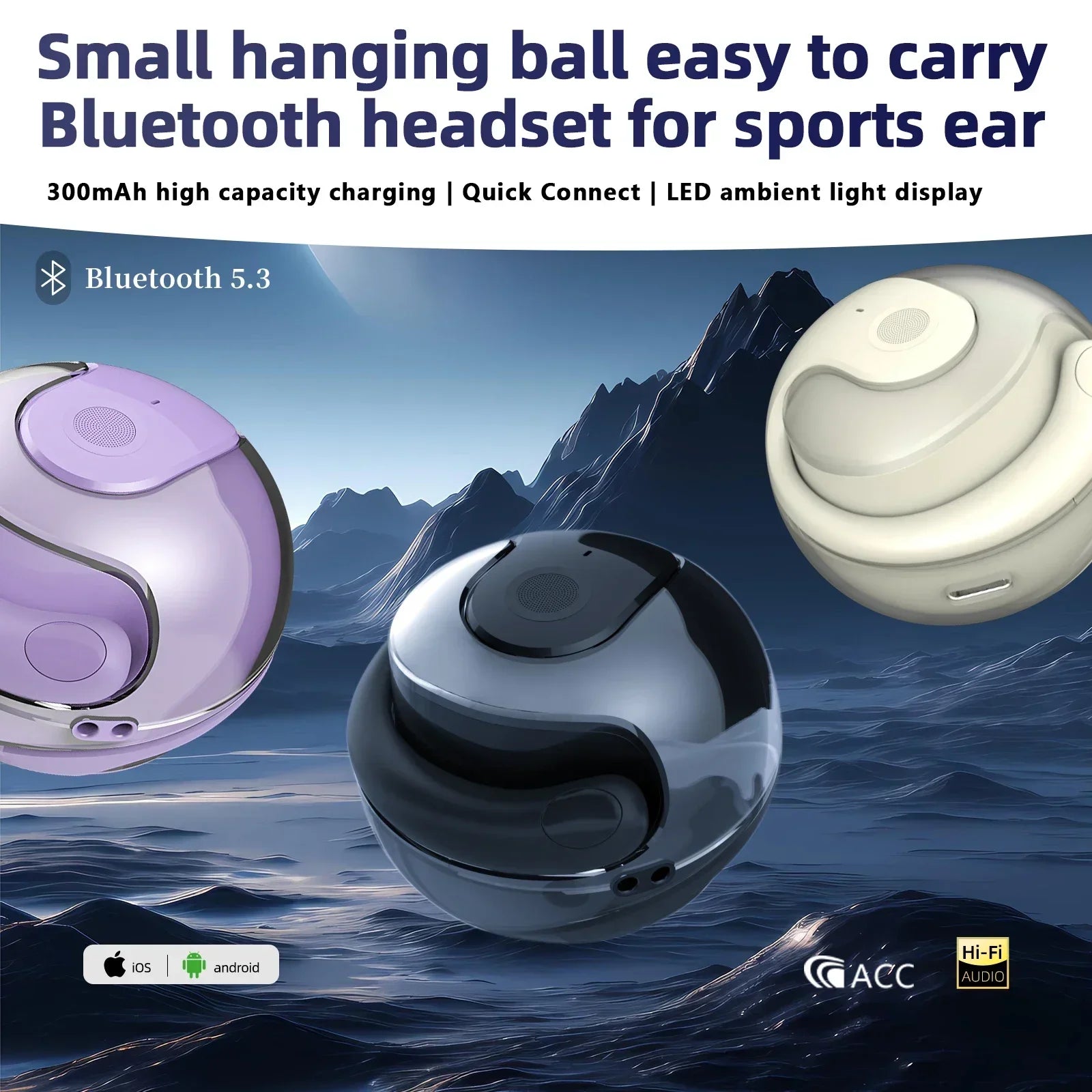 Waterproof wireless earphones with lanyard OWS earphones Bluetooth 5.4 ear hook sports