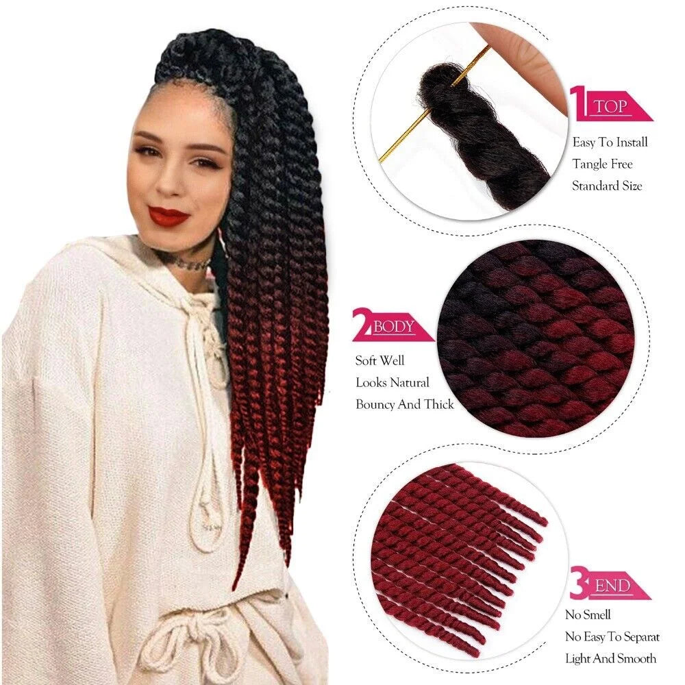 Giro Senegalés Cabello Jumbo Twist Trenzas Ganchillo Briads 22 pulgadas 120g Ombre Sintético Ganchillo Cabello Trenzado Cabello Para Mujeres Negras