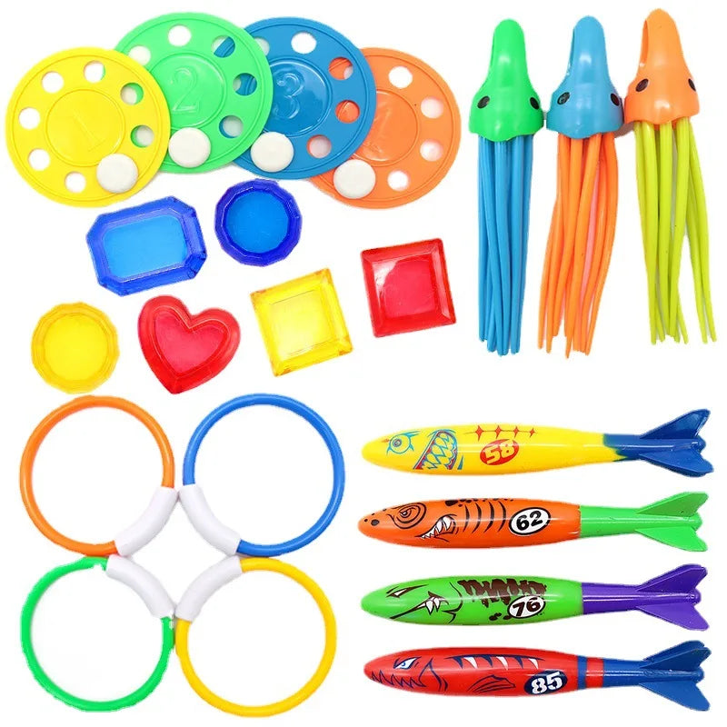 Juguetes de natación y buceo para niños con peces y delfines, boya para piscina, búsqueda del tesoro, buceo, diamantes de agua, juego de juguetes acuáticos para niños, juego reutilizable de regalo