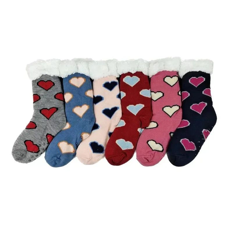 Fuzzy Thermal Sock Women Winter Warm Funny Bear Sheep Cute Kawaii Non Slip Cartoon Sleeping Soft Comfy Female Floor Slipper Sock