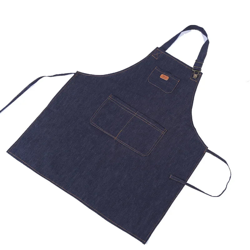 Tablier de cuisine unisexe en denim réglable pour homme et femme avec poche pour chef, cuisine, pâtisserie, nettoyage de la maison