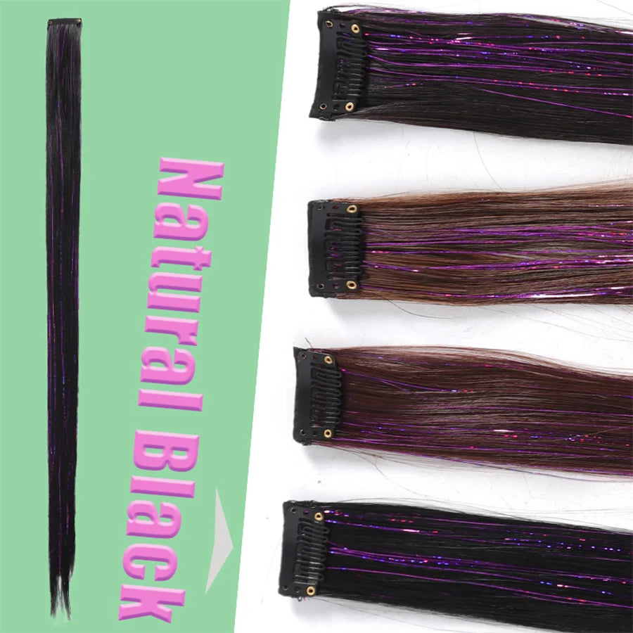 Perruque synthétique teintée au laser, extension capillaire en plumes sans couture, pièce unique, accessoire de coiffure pour groupe de filles
