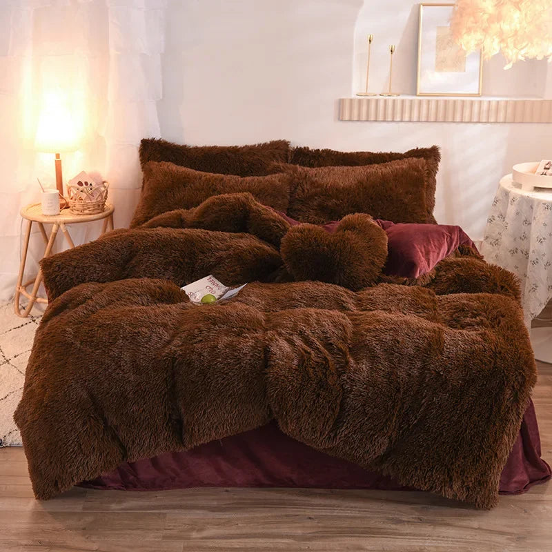 Juego de funda nórdica de felpa de lujo de 3/4 piezas – Ropa de cama cómoda y suave, perfecta para el confort del dormitorio, ideal para habitaciones de invitados y estética de dormitorios universitarios.