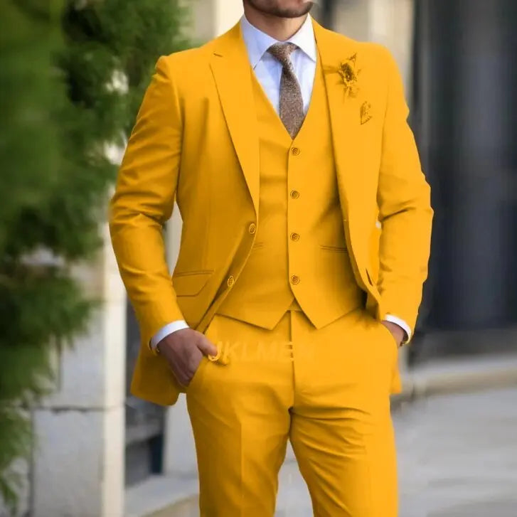 Traje Clásico para Hombre 3 Piezas de Moda Ajustado Blazer Chaleco Pantalones Conjunto Esmoquin Formal de Negocios para Boda Ropa Casual