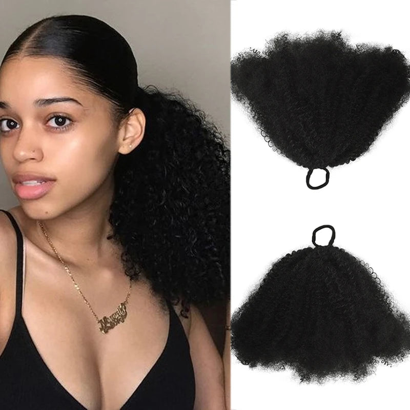 Rubber Band Ponytail Extended 10 inches Short African Curly Ponytail African Women Fluffy Ponytail Synthetic Wig for Daily use