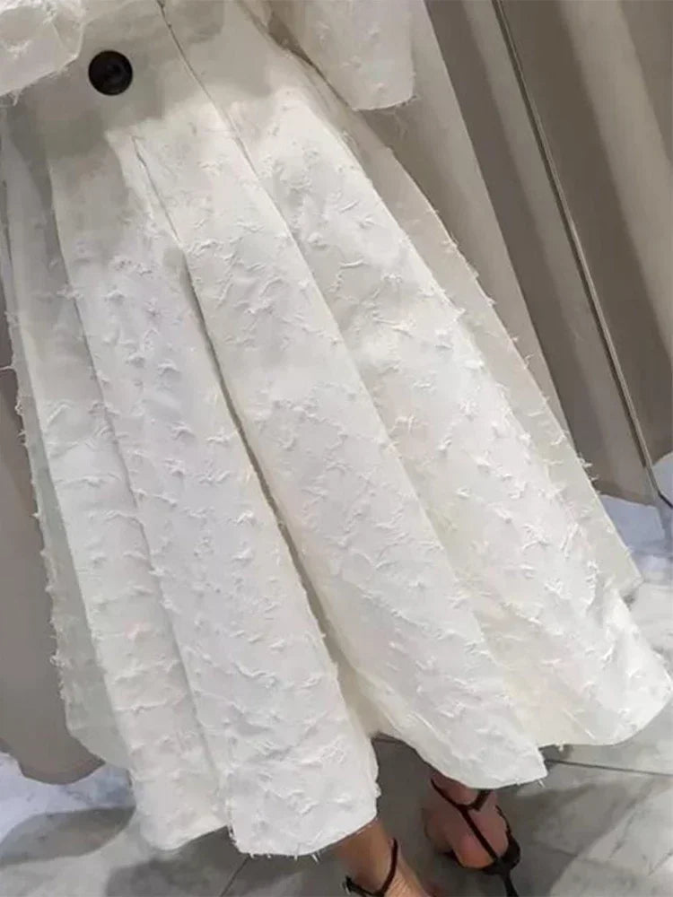 Conjunto de Falda Larga y Camisa con Borlas de Verano para Mujer Elegante Blanco Suelto Cintura Alta Plisada Maxi Faldas Trajes 2025 Ropa de Calle para Oficina