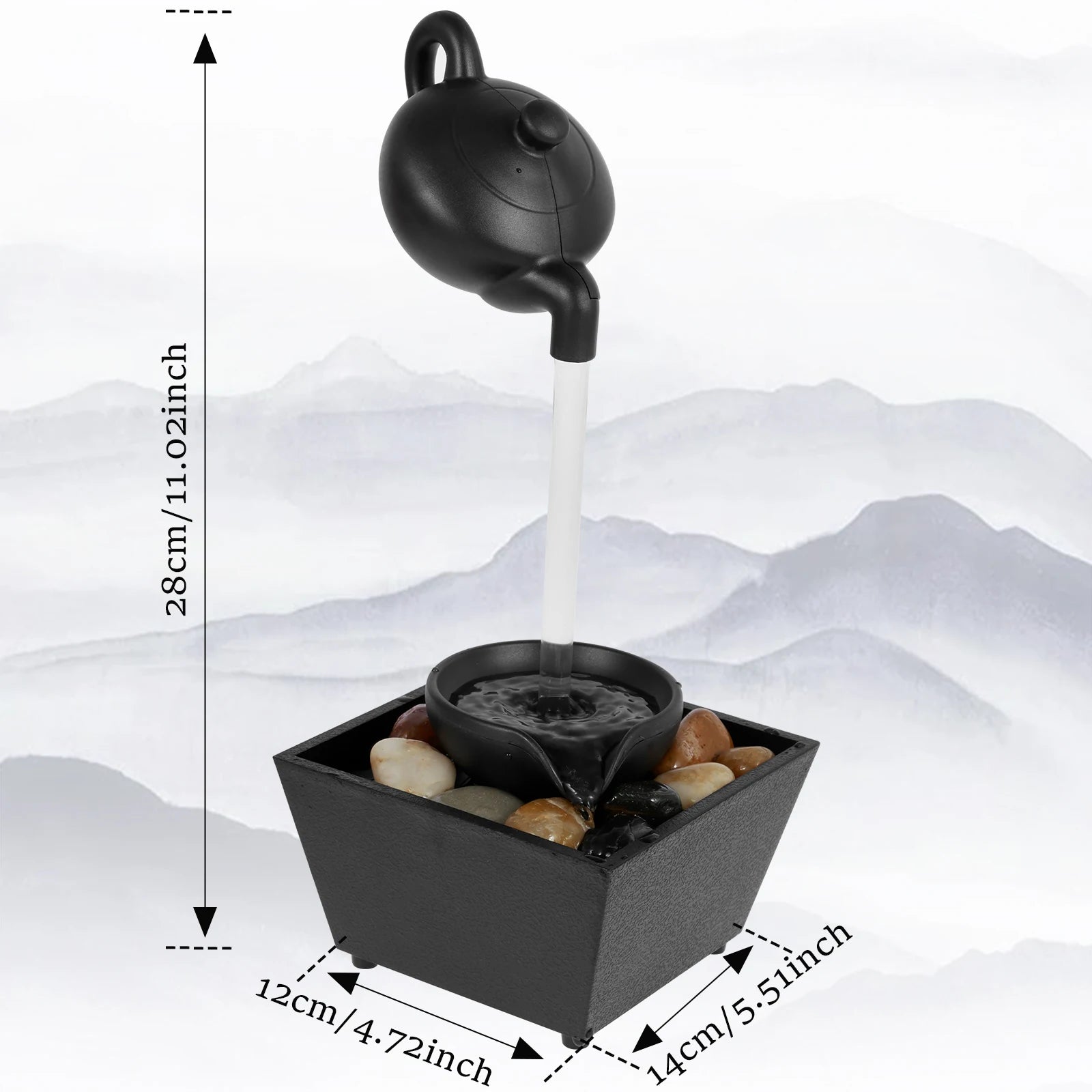 Fontaine de table, petite fontaine cascade, décoration de bureau avec lumière et galets, alimentée par USB, son relaxant, fontaine décorative