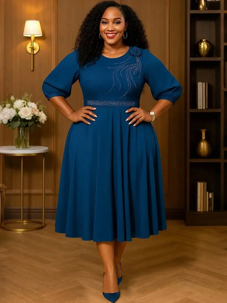 African Dresses for Women Elegant 2025 Dashiki Autumn Summer Midi Dress Ladies Traditional African Clothing S-2XL Ankara Dress