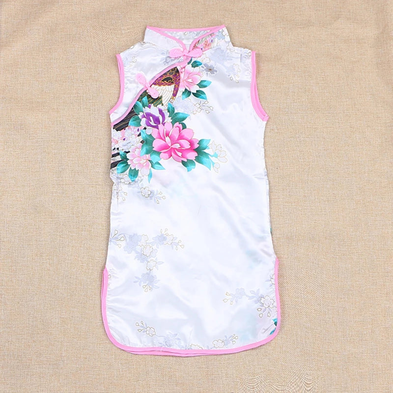 Girls’ Peacock Qipao Dress