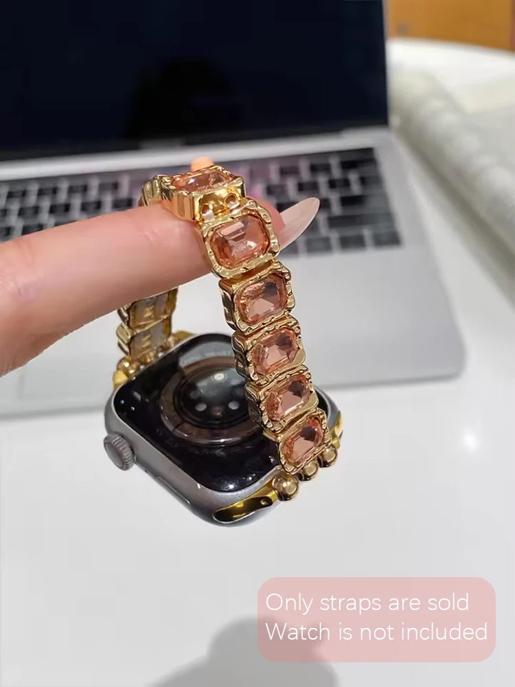 Banda de Diamantes Elástica para iWatch Ultra 10 9 8 7 6 5 Se 4 Correa de Metal para Mujer para Apple Watch 38mm 40mm 41mm 42mm 45mm 46mm 49mm