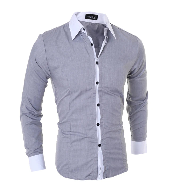 Men Long Sleeve Shirt Spring Striped Shirts Slim Fit Male Casual Social Patchwork Shirt Turn-down Collar Camisa Masculina