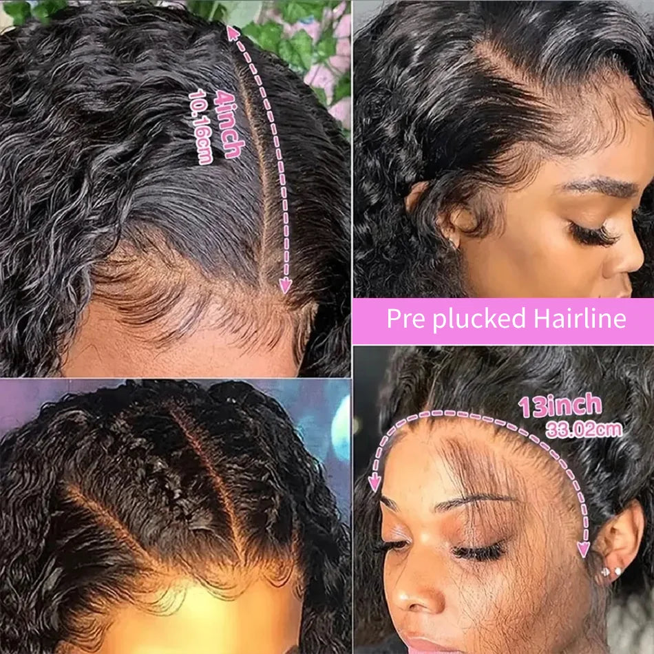 Peluca rizada 13x6 de cabello humano 40 42 pulgadas Pelucas frontales de encaje de onda profunda de cabello humano 250% de densidad Pelucas frontales de encaje HD de cabello humano pre-arrancado