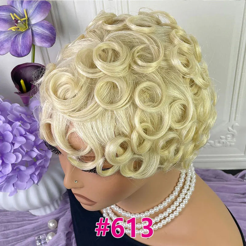 Short Pixie Cut Wigs Human Hair #27 Layered Curly Pixie Cut Wigs For Black Women Brazilian Full Machine Made Wig Pixie Curly On Sale