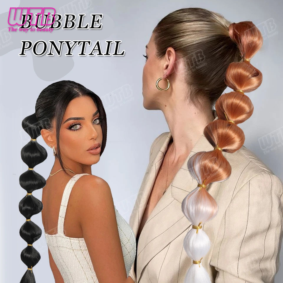 WTB Extensions de cheveux synthétiques en queue de cheval à bulles noires, afro, longues tresses, queue de cheval enveloppante en forme de lanterne pour femmes
