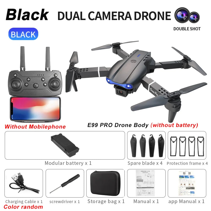 Dron RC 2024 E99Pro profesional 4K con cámara HD gran angular de 1080P, helicóptero plegable, WIFI FPV, función de mantenimiento de altura, juguete de regalo