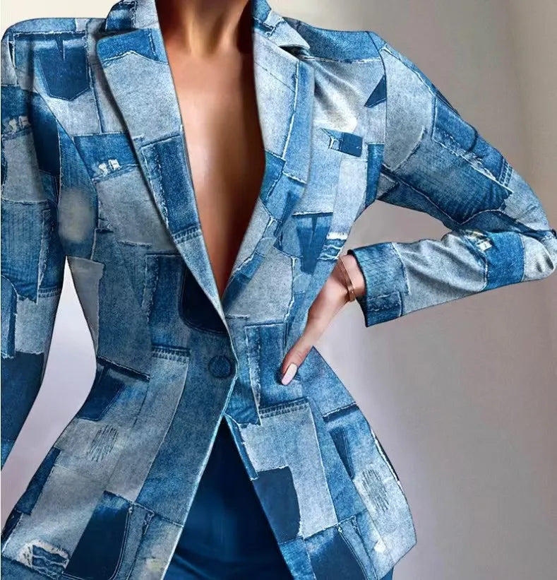 Conjunto de dos piezas de shorts para mujer, trajes de otoño e invierno, a la moda, estampado de leopardo, casual, blazer de manga larga y pantalones cortos