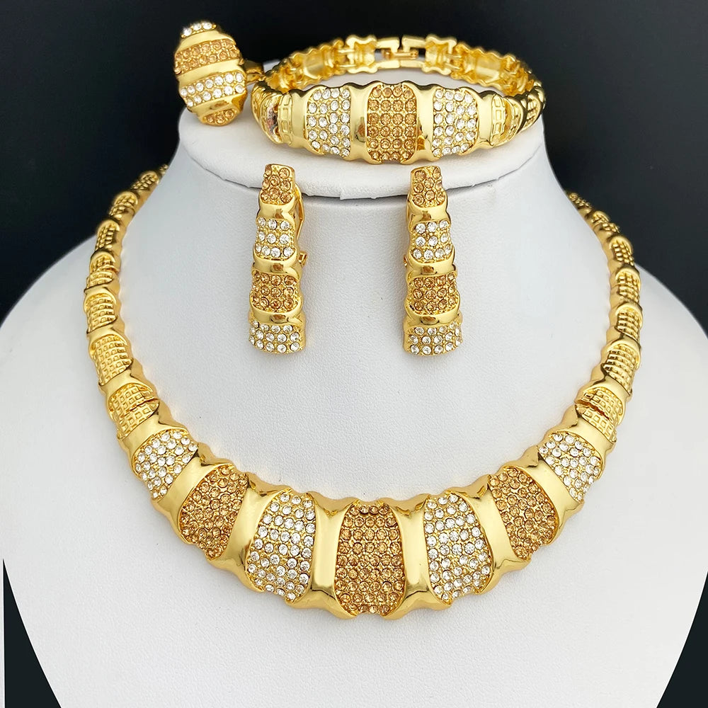 Juego de joyas de Dubái para mujer chapado en oro de 18 quilates, lujoso conjunto de collar, pendientes, pulsera y anillo, joyería para fiesta de boda, tendencia