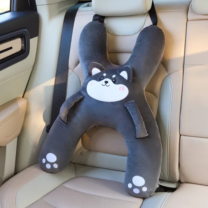 Kids Car Neck Pillow with Seat Belt Safety Sleep Aid Prevent Leaning Head Back Seat Sleeping Comfort During Long Distance Travel