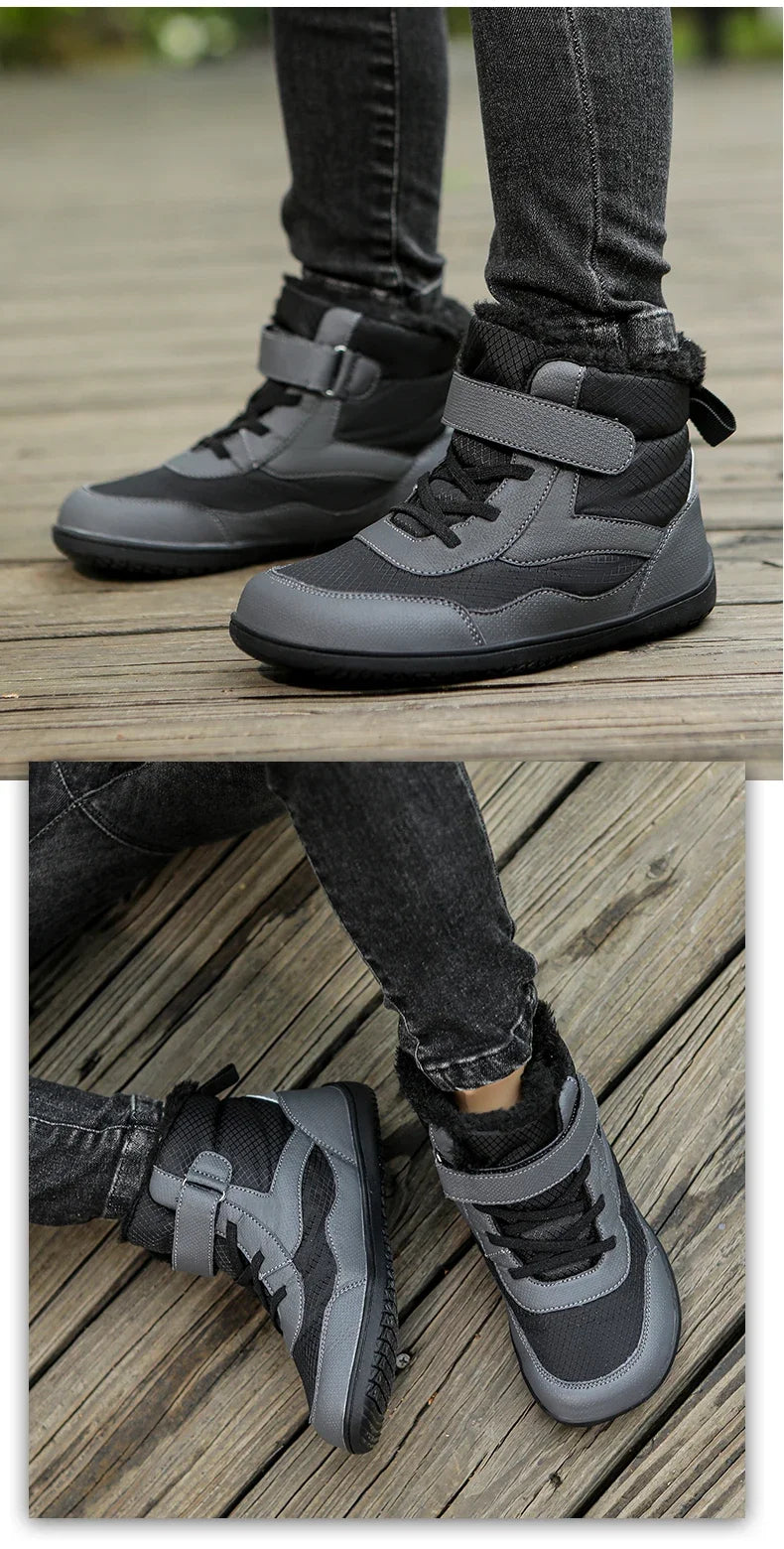 Boys Girls Winter Snow Boots Wide Toe Barefoot Insulated Waterproof Fur Lined Shoes for Kids Cold Weather Outdoor Sneakers