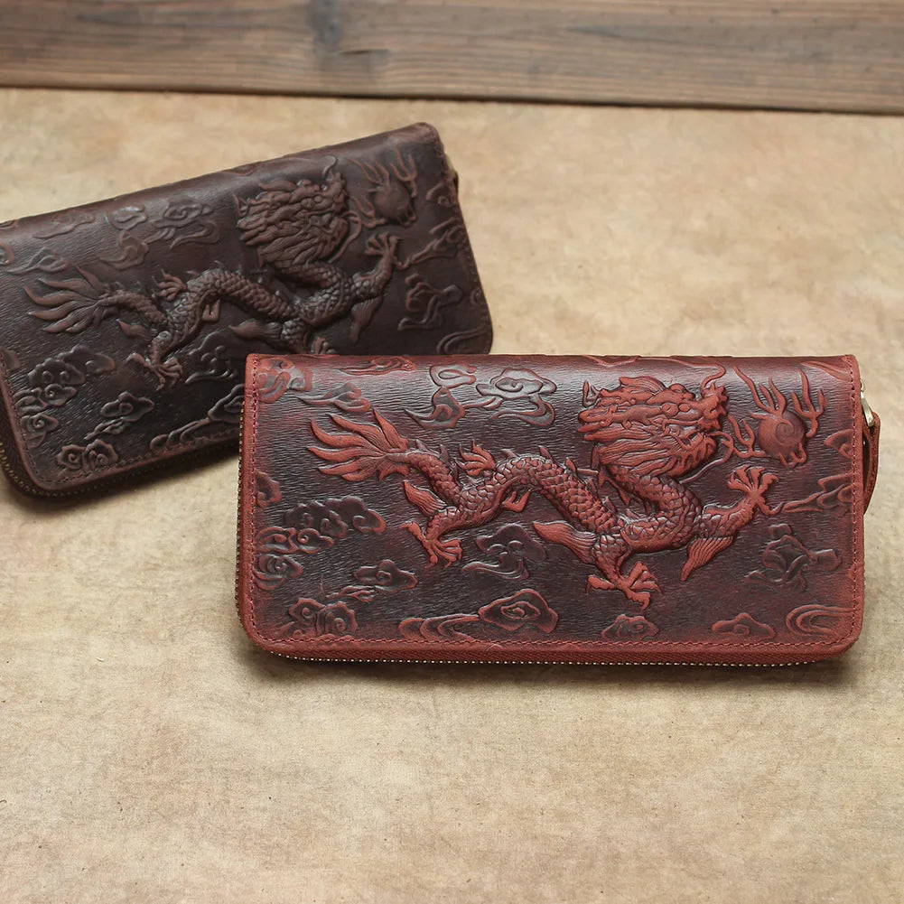 Billetera de lujo para hombre, cartera de mano de cuero genuino, monedero largo grabado en relieve, carteras de hombre de cuero grueso, carteras de mano de cuero para dinero