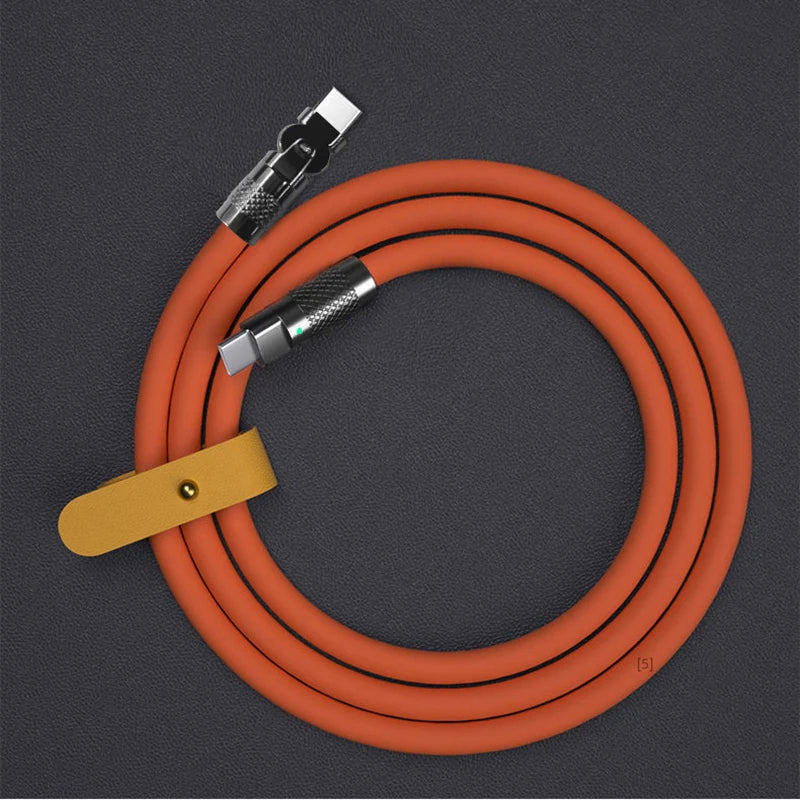 Câble de données USB Type-C 120 W 6 A, charge ultra rapide, coudé à 180 °, en silicone, type-c, 1 m/2 m