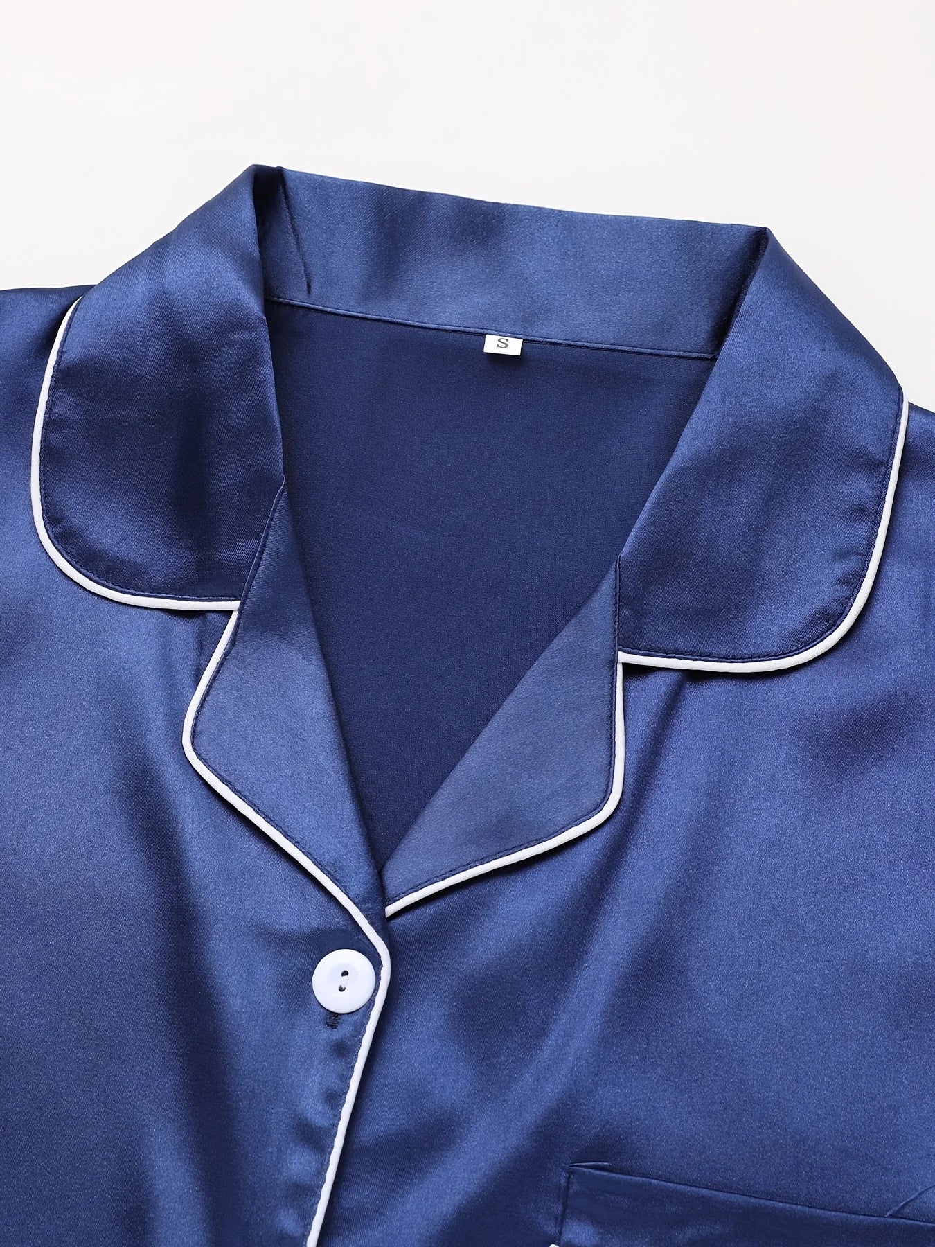 Conjunto de pijama liso de manga larga con botones y cuello tipo solapa, top y pantalones, conjunto de ropa de dormir y de estar para mujer