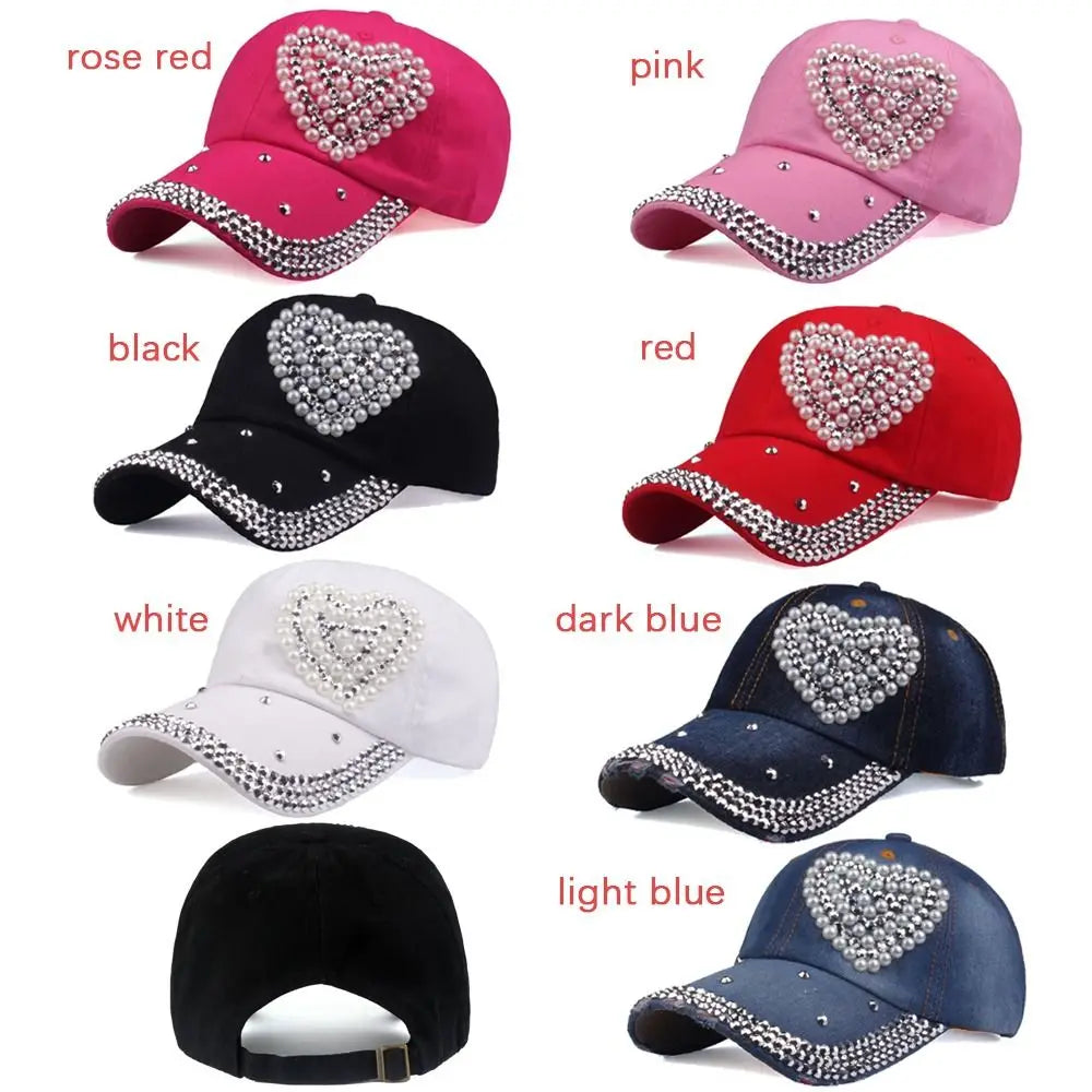 Rhinestone Heart Ponytail Cap