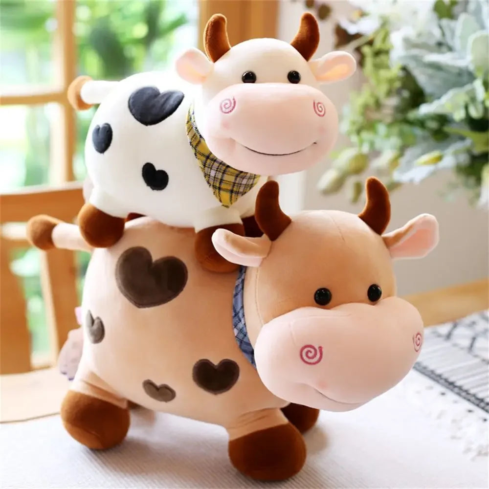 Juguete de peluche de vaca de dibujos animados lindo para decoración del hogar, juguete de peluche de vaca sonriente para niños, muñeco de peluche de animales, juguete de peluche de ganado