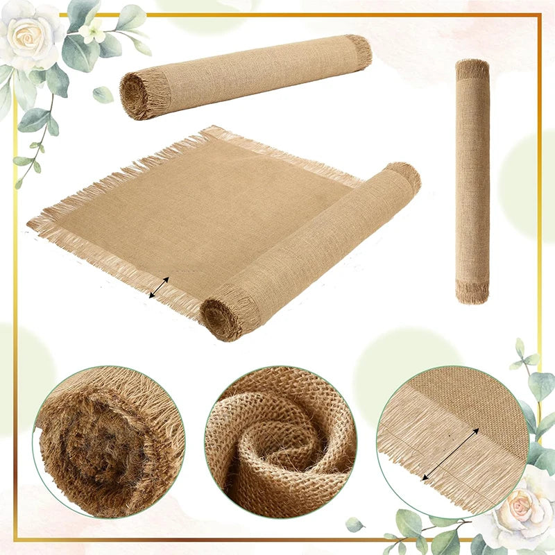 1PC Wedding Aisle Runner Jute Rustic Burlap Table Runners with Fringed Edge Runway Carpet for Weddings Party Bridal Shower Decor