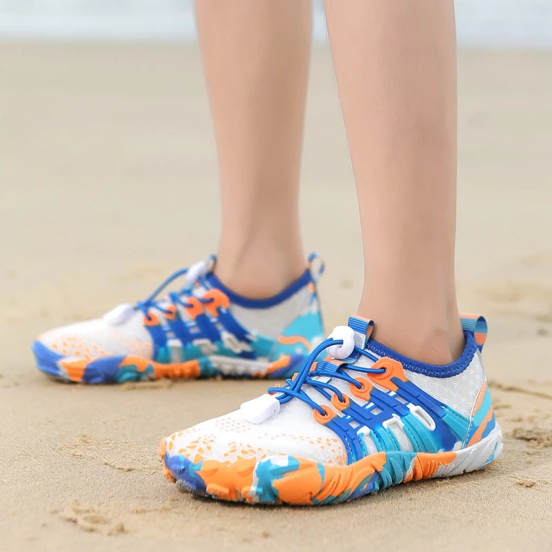 Zapatos de agua de secado rápido para niños, antideslizantes, resistentes al desgaste, con amortiguación, prevención, zapatillas transpirables suaves, zapatos descalzos para niños