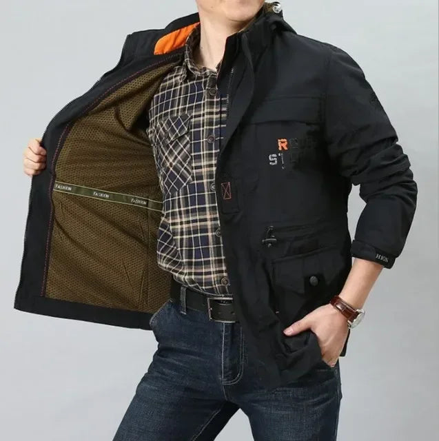 Ropa Hombre primavera otoño Chaquetas Casual Abrigos Senderismo Cortavientos Chaquetas con Capucha Moda Militar Cargo Bomber Chaquetas de Hombre