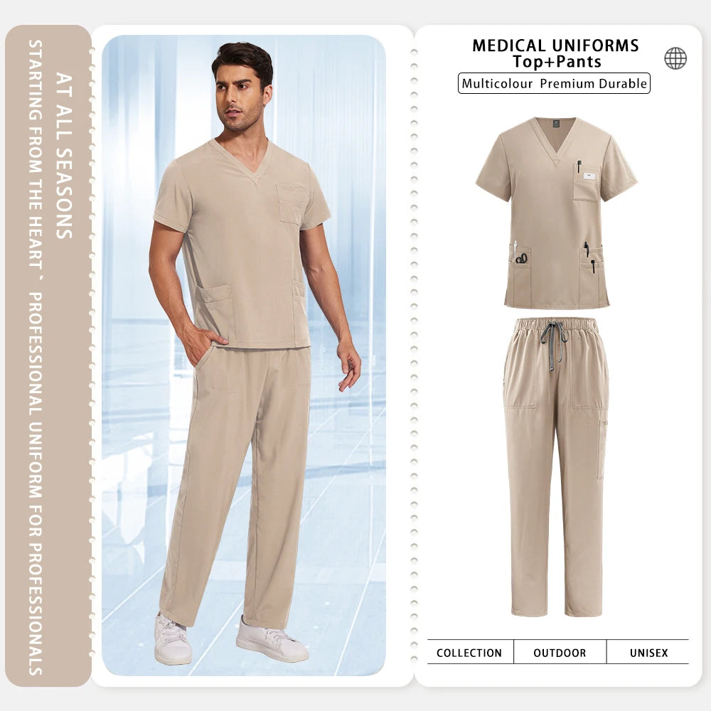 Sykehusarbeidsklær Medisinske uniformer V-hals Lege-sykepleier arbeidsklær Kirurgi-skrubbsett Tannlege-apotek-arbeidsklær Kortermet drakt
