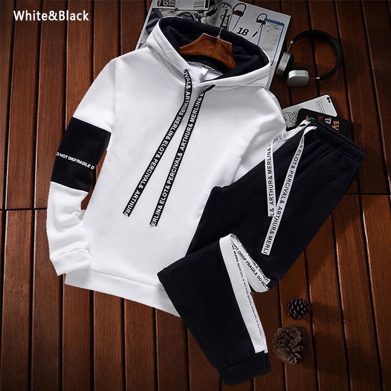 Chándal de hombre casual de lujo con sudadera con capucha de alta calidad, clásico, blanco y negro, traje de simplicidad o top o pantalones para correr