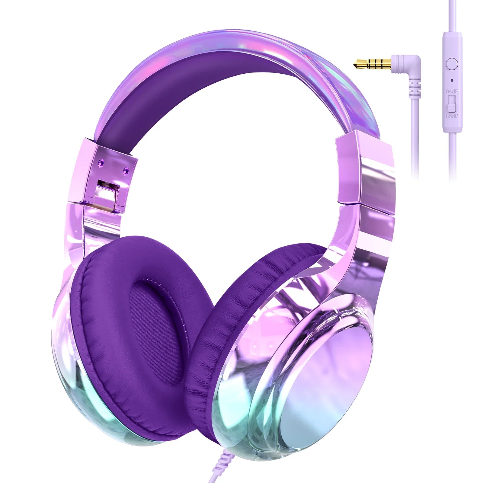 Casque filaire pour enfants pour l'école 85/94 dB Volume limité Casque supra-auriculaire pour enfants filles Casque de jeu pliable avec micro