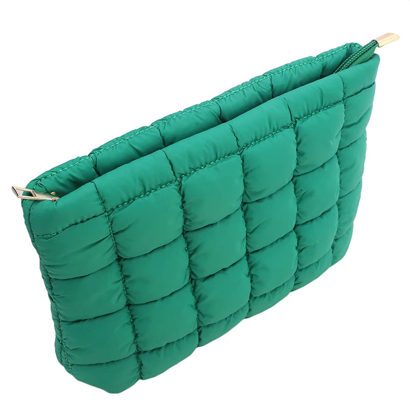 Neceser acolchado para mujer, bolsa de almacenamiento de maquillaje acolchada, neceser hinchable, bolsa organizadora de cosméticos grande, bolso de mano, estuche de belleza