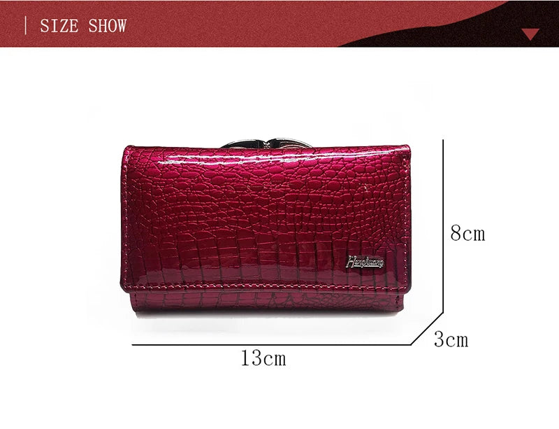 Cartera de piel charol de lujo para mujer Estilo euro-americano Monedero de diseñador Piel de vaca Patrón de cocodrilo Compacta Alta calidad