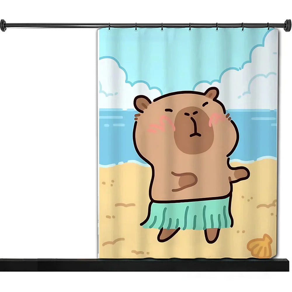 Shower Curtain Waterproof Polyester Fabric Paint Colorful Bath Curtains Kawaii Capybaras Home Bathroom Decor With Hook