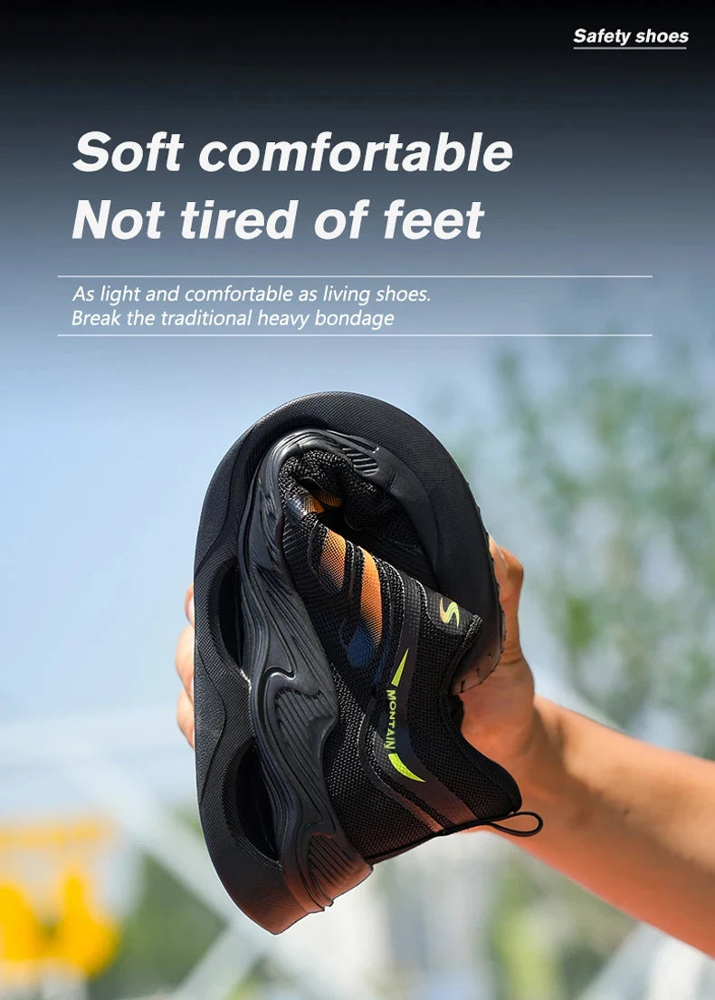Steel Toe Work Shoes for Men Lightweight Breathable Work Sneakers Indestructible Anti-Smash Anti-Puncture Safety Shoes Man