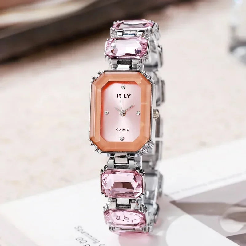 Reloj de cuarzo de diamantes grande y colorido para mujer, a la moda, de lujo, para regalo, correa de pedrería, dropshipping