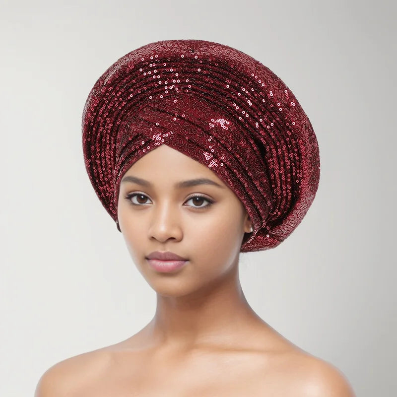 Sequin Auto Gele Headtie – Sparkle with African Royal Elegance