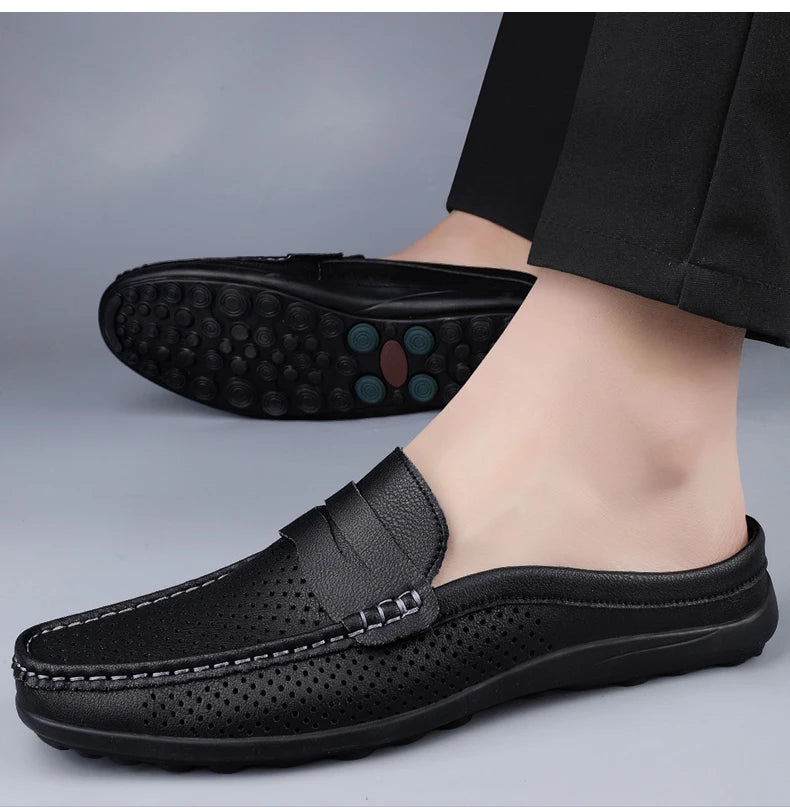 Zapatos de hombre cuatro estaciones nuevos zapatos de cuero de moda ahuecados suela blanda transpirables antideslizantes ligeros de talla grande informales