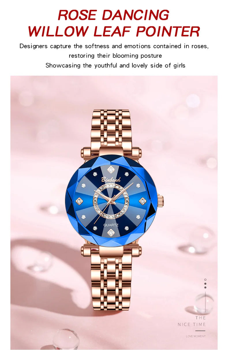 Reloj de Mujer de Lujo Ligero a la Moda con Diamantes, Reloj de Cuarzo Elegante Impermeable V005
