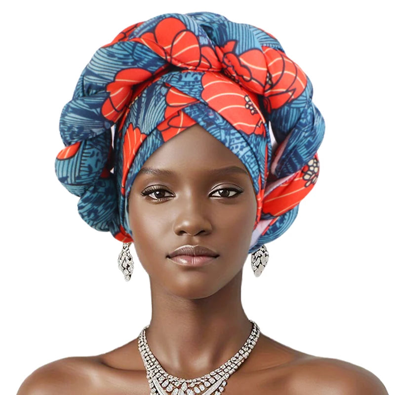 Nuevo gorro turbante trenzado grande estampado africano, hiyab musulmán, gorro elástico, pañuelos para la cabeza, pañuelo Ramadán, gorros de lana