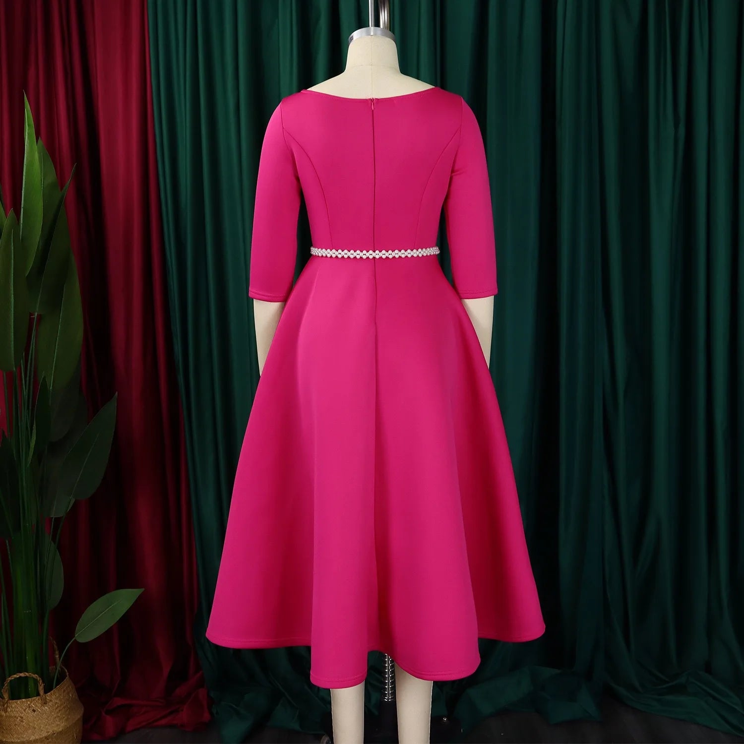 Vestidos de lujo para mujer, cuello redondo, manga larga, con cinturón en la cintura, cintura alta, plisados, línea A, hasta el tobillo, elegantes vestidos de cumpleaños para mujer