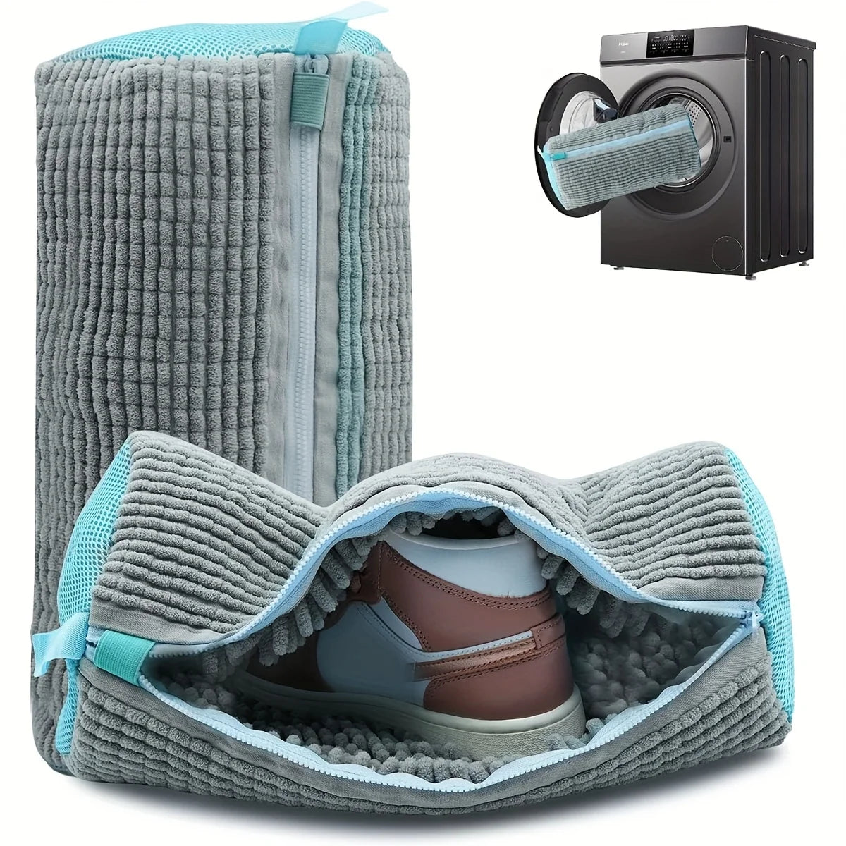 Bolsa de lavado de zapatos Fluffy Fiber 360° Surround Cleaning - Bolsa de lavandería reutilizable, duradera, lavable a máquina con cierre de cremallera (1 unidad)
