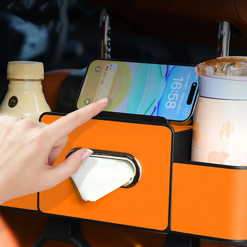 Organizador Multifuncional para Coche, Soporte Trasero con Drenaje, Caja de Almacenamiento Colgante para Coche, Bolsa para Guardar Ordenado con Soporte para Teléfono, Pañuelos y Vasos