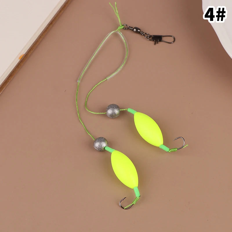 1 unidad de 2 anzuelos, aparejos de pesca con sedal, anzuelo Iseni con rebaba, anzuelo para carpa listo para usar, tamaño 3#-14#, aparejos de pesca para carpa, señuelo de pesca